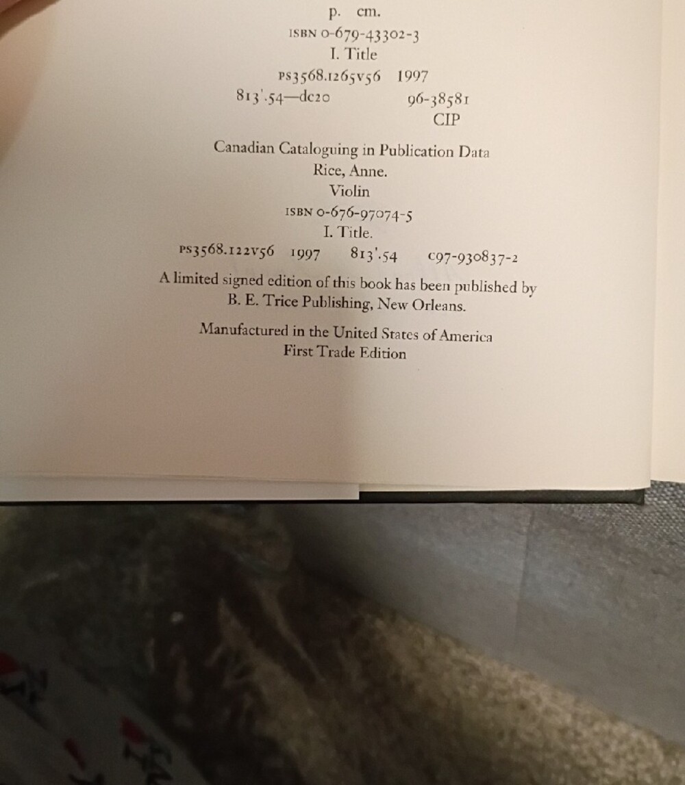 - Violin - Anne Rice 1st Edition - Picture 8 of 8